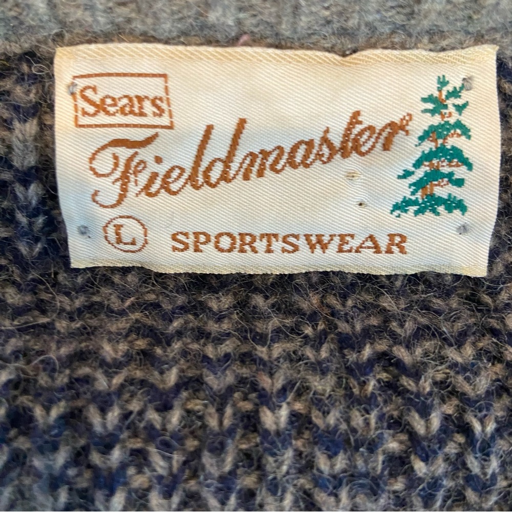FIELDMASTER SPORTSWEAR Vintage 70’s Windowpane Plaid Wool Blend Sweater Large - Picture 4 of 5